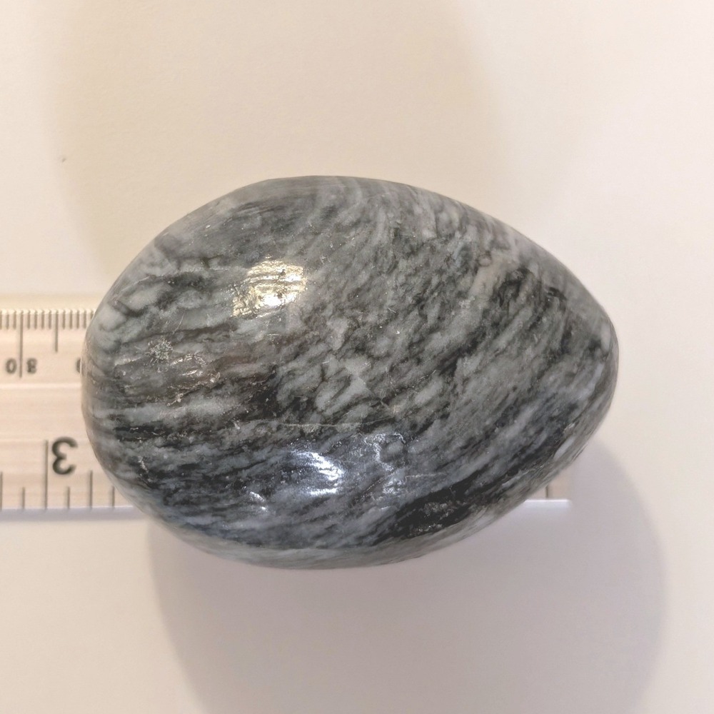 Vintage Black White Swirl Polished Marble Stone Egg Decorative Paperweight 3in - Picture 5 of 6